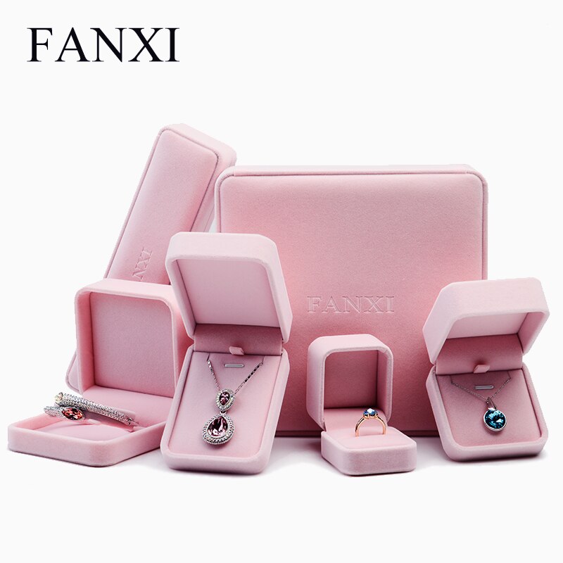 Velvet Jewelry Box - Pink - 19x19x4cm - Ring, Necklace, Earring, Bracelet Display - Oirlv