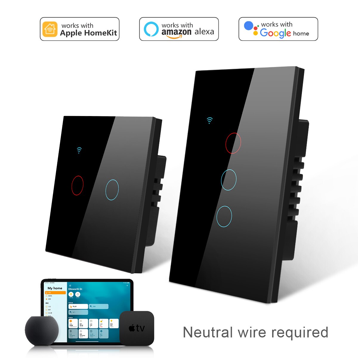Smart Home Control Touch Switch inteligente Apple Homekit WIFI Switch EU US Standard Home Assistant 220V 110V Need Neutral Wire