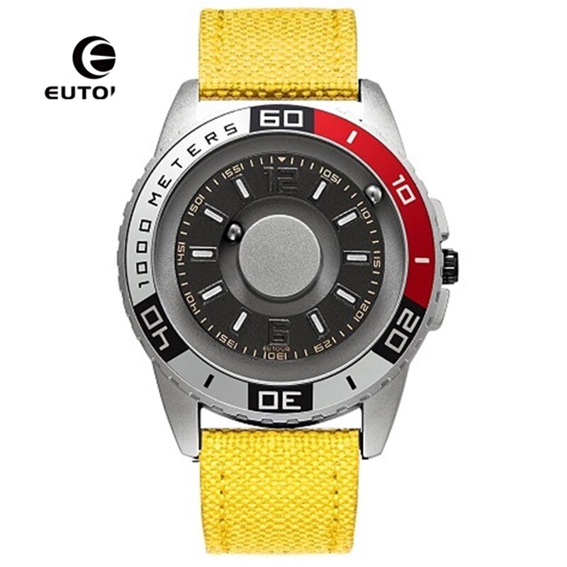 EUTOUR Innovative Black Sliver Magnet Magnetic Metal Multifunctional Watch Men's Sports Quartz Watch Cool Watch Male Reloj: Nylon Band F