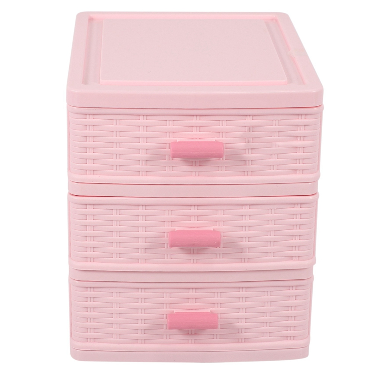 Plastskuff med 3 rom til oppbevaring av smykker, rosa