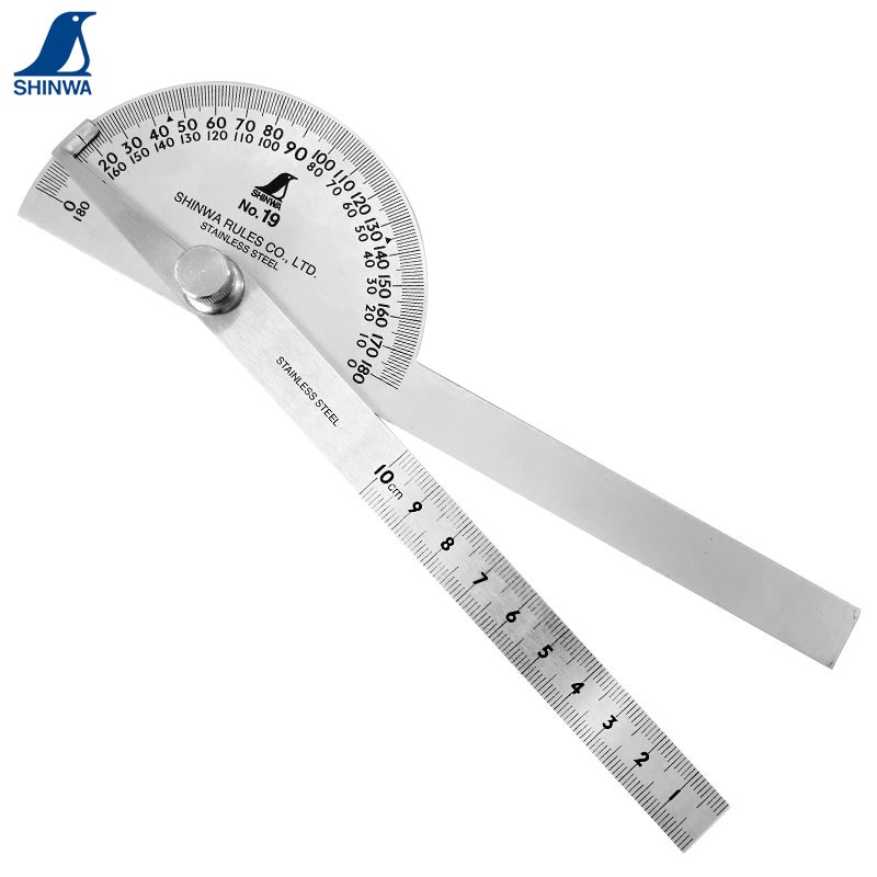 SHINWA Penguin Mini Protractor Classic Angle Gauge Ruler Machinist Craftsman Tool 180 Degree Dia40mm Dia90mm Head 10cm