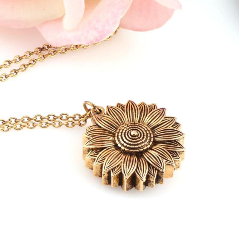You Are My Sunshine Open Locket Sunflower Necklace Boho Jewelry Stainless Steel Friendship Bff Letter Necklace Collier