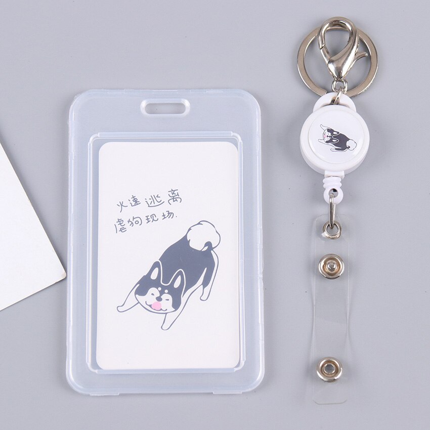 1PC Telescopic Transparent Keychain Double Card Sleeve Sets ID Badge Case Clear Bank Credit Card Badge Holder Accessories: White