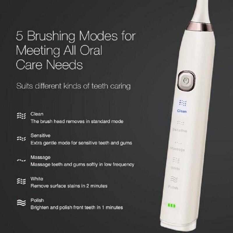 Szczoteczka elektryczna Sarmocare S100 5 modeli bezprzewodowy akumulator z 4 szt. Wymienne głowice czasowe IPX7 wodoodporne