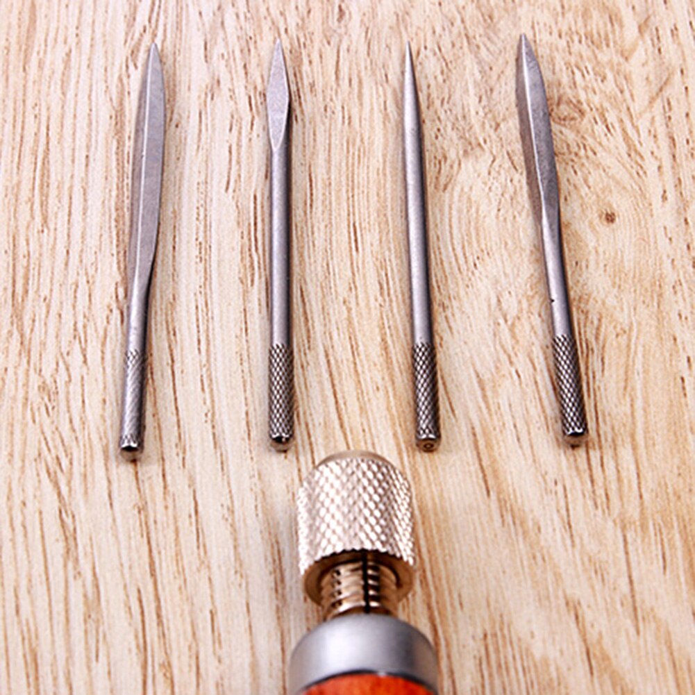 4 in 1 DIY Wood Handle Leather Stitching Awl for Leather Sewing Scratch Awl Tools Canvas Leathercraft Sewing Needle Kit