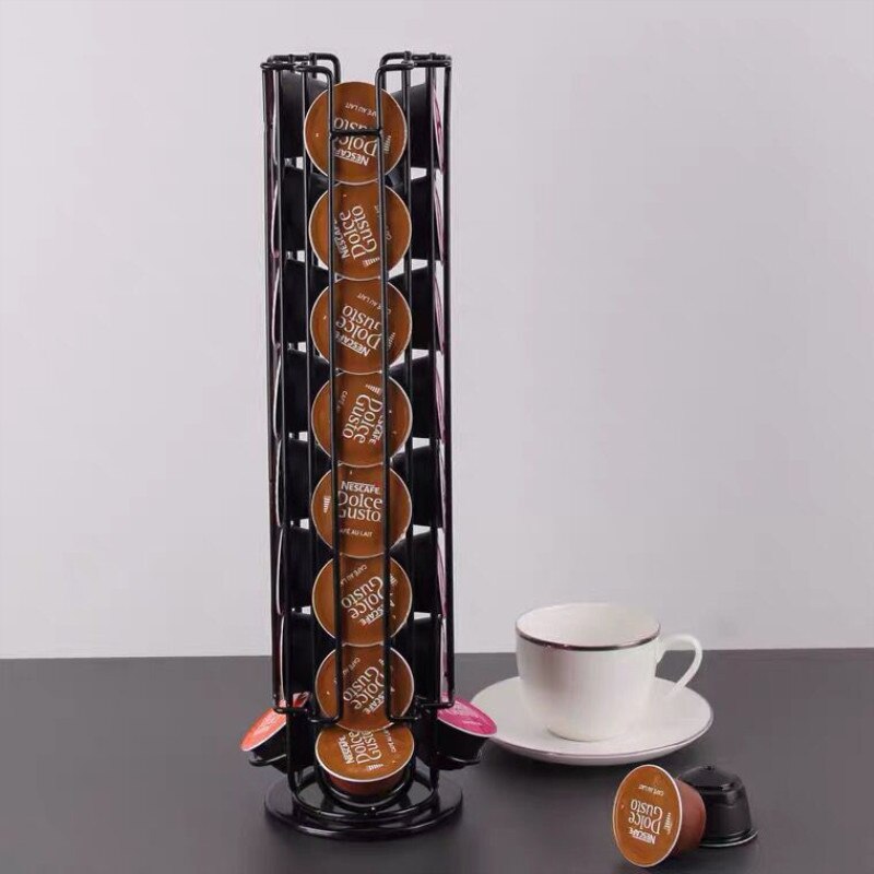 Présentoir à capsules de café Dolce Gusto, fer noir chromé, support pour dosettes, étagères de rangement pour 32 pièces,: 1