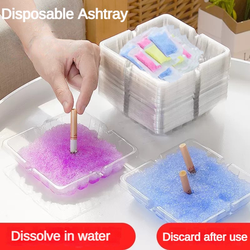 Cenicero desechable de 10/25/50PS para evitar cenizas, elimina el olor, película soluble en agua, ungüento de arena para humo, hogar y oficina montado en vehículo