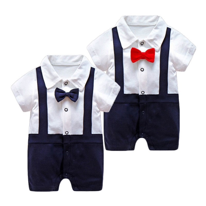 Geboren Baby Jongens Gentleman Rompertjes Zomer Dunne Korte Mouwen Kleding Peuter Baby Vlinderdas Jumpsuit Baby Body Klimmen Pyjama