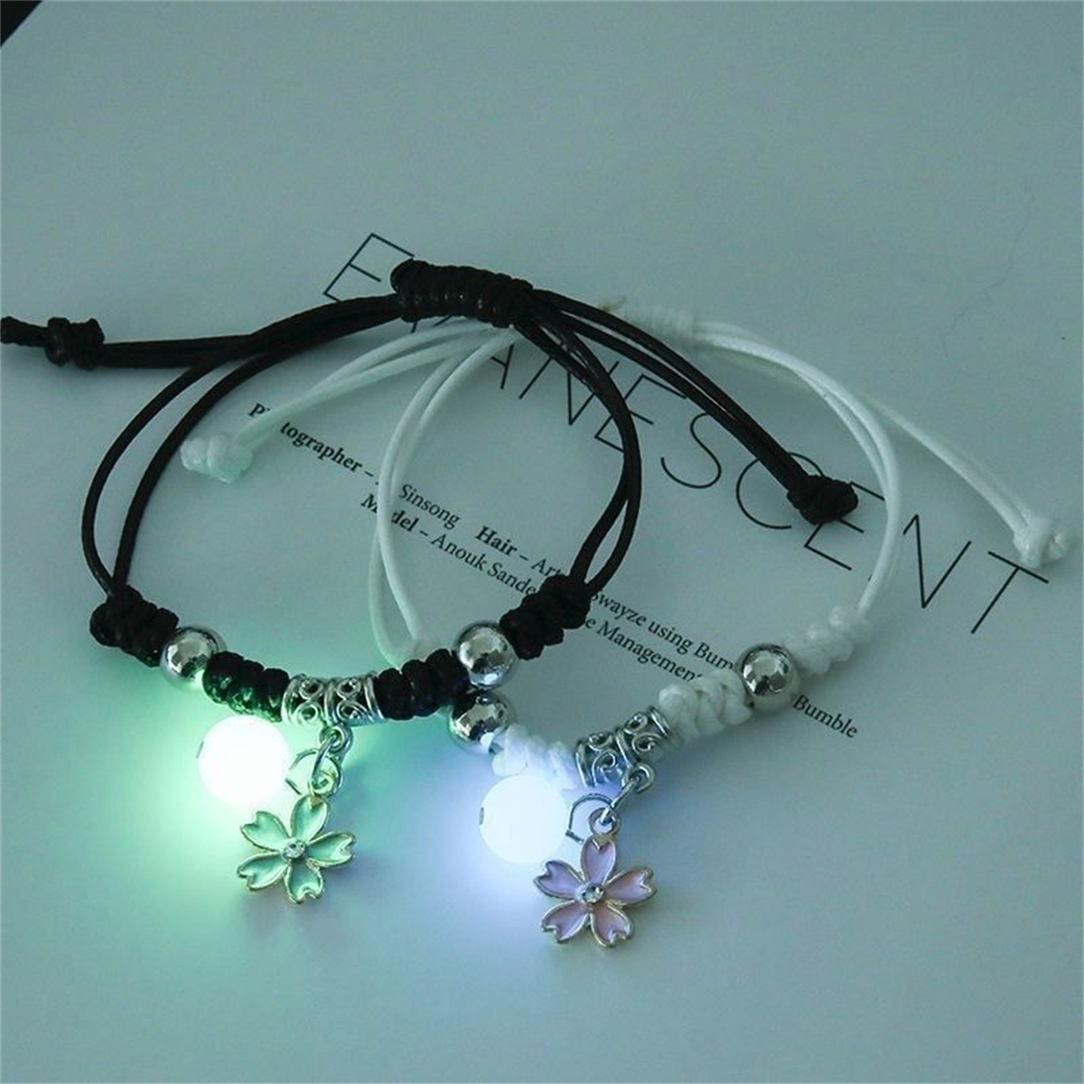 Luminous Beads Star Couple Bracelet For Women Men Charm Cat Flower Heart Key Lock Cross Matching Friend Bracelet Jewelry