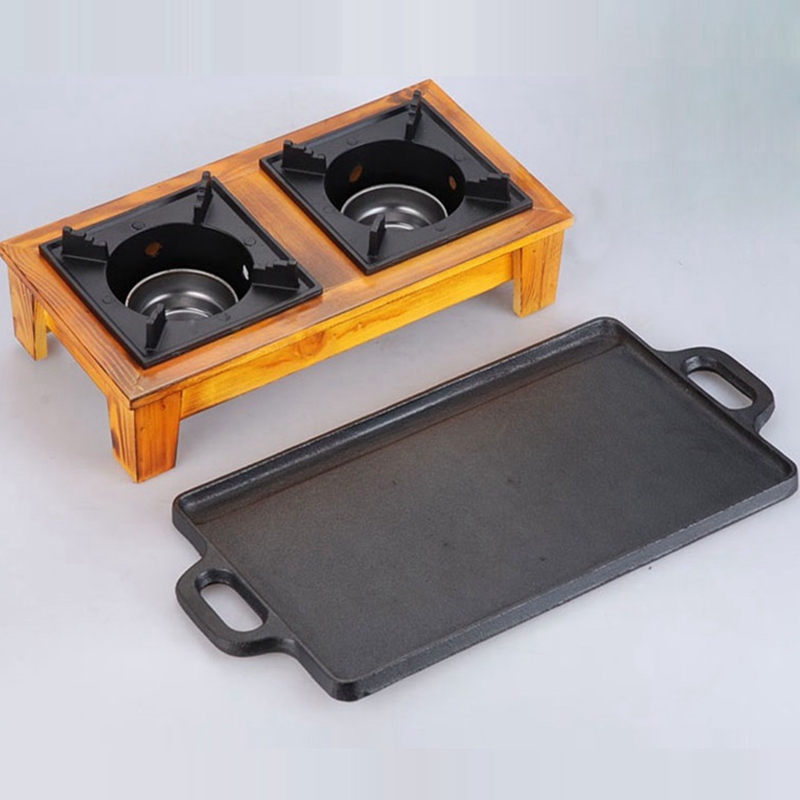 Rectangular Cast Iron Barbecue Plate Striped Roasting Pan Uncoated Double-Side Teppanyaki Meat Steak Grill BBQ Tool Accessories