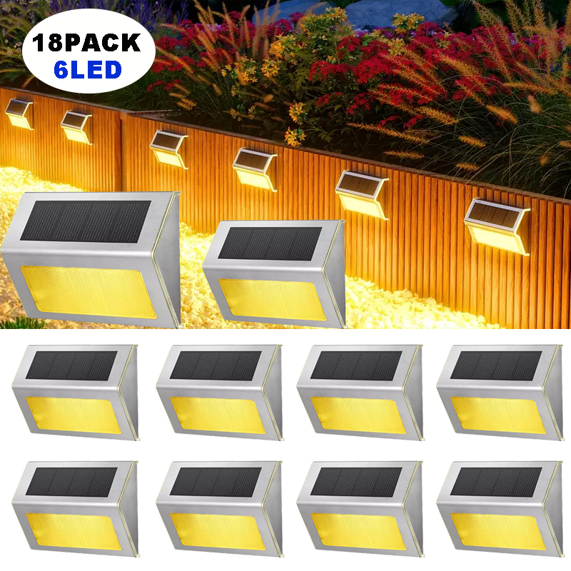 6 led solcelledrevet trappehegn i rustfrit stål, rækværk, væglampe til udendørs gårdhave, dekoration af haven