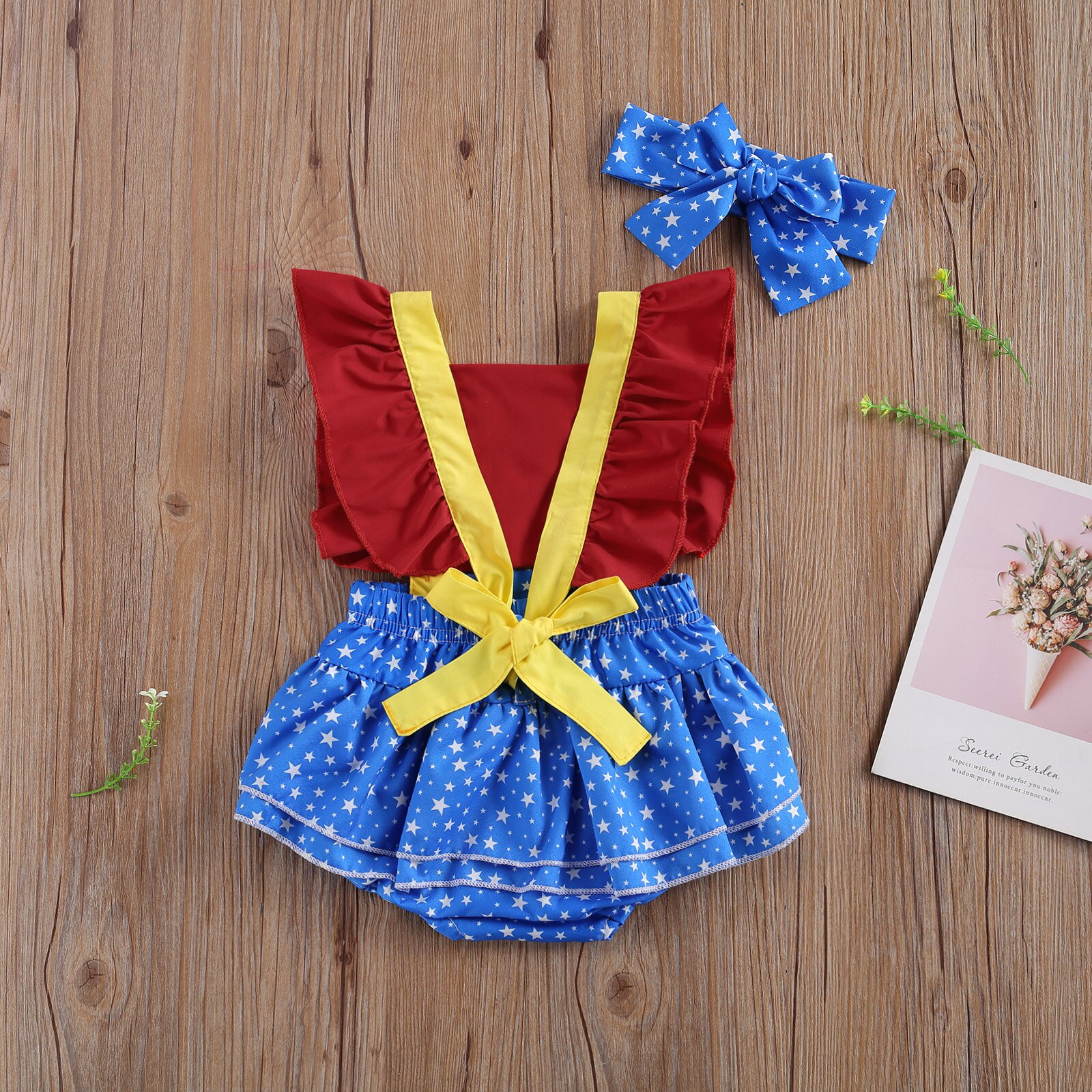 Focusnorma 0-24M estate bambino ragazze ragazzi corpo fascia stella Stampa patchwork balze tute patchwork manica corta