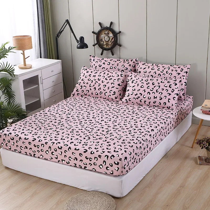 Polyester Print Fitted Sheet with Elastic Band Non Slip Mattress Cover Pillowcase for Single Double Bed 90/120/150/180cm