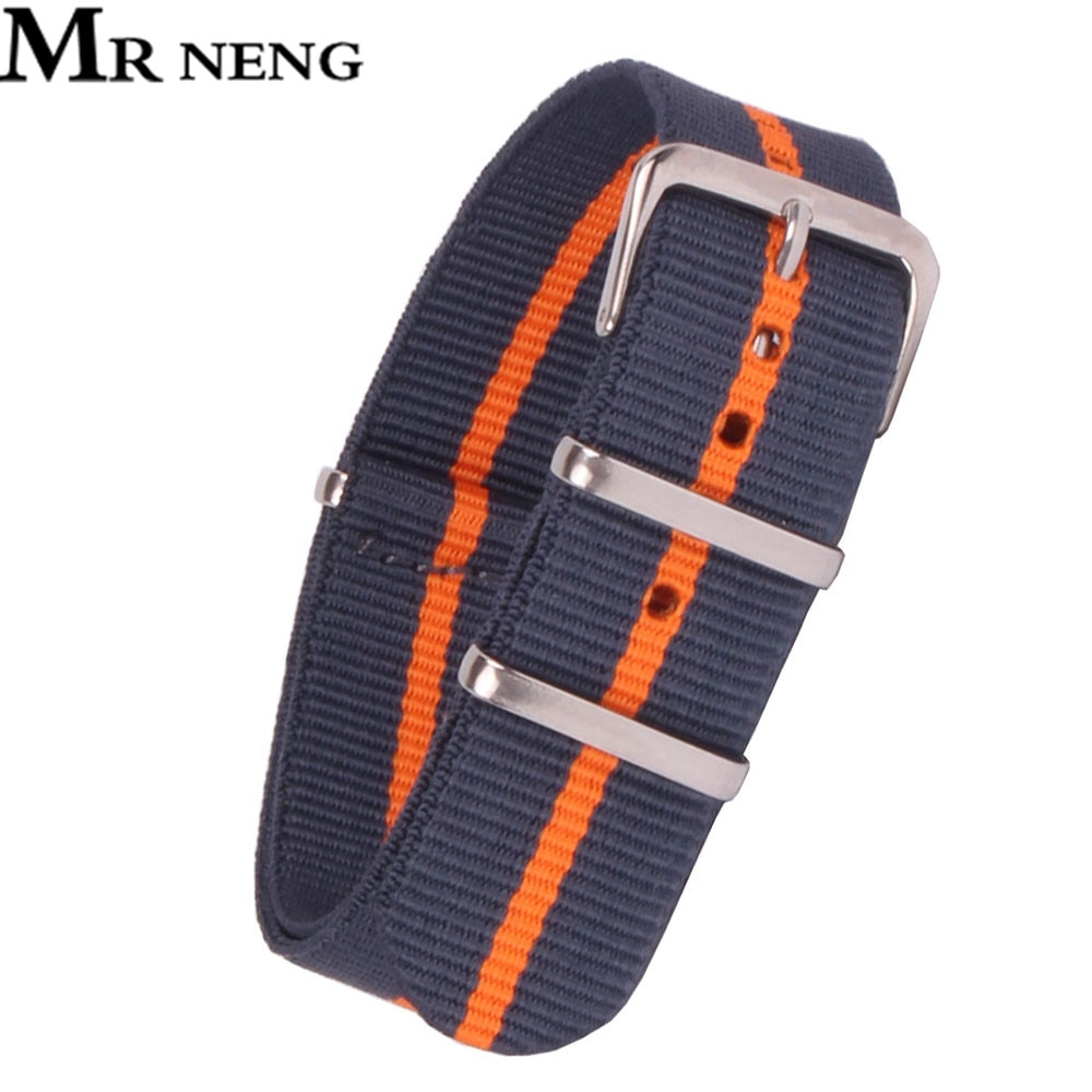 MR NENG Brand 16 18 22 24mm Navy/Orange Striped Nato Strap for Army Sport Watch Nylon Watchband 16-24 MM