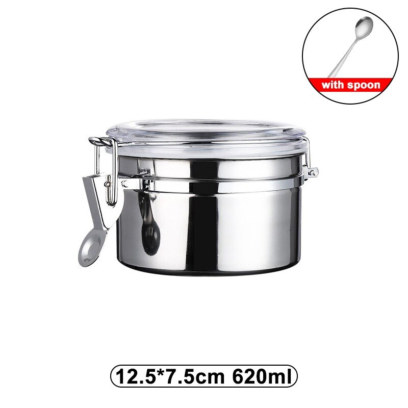 Recipiente hermético de acero inoxidable para café, bote de almacenamiento para café, arroz, té, especias y hierbas (cuchara de ), 0.4L-1.7L