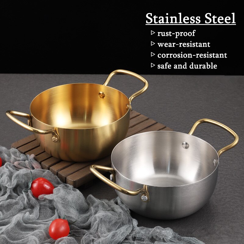 1Pc Household Soup Pot Instant Noodle Pot Stainless Steel Ramen Pot Double Ear Small Cooking Pot Induction Cooker