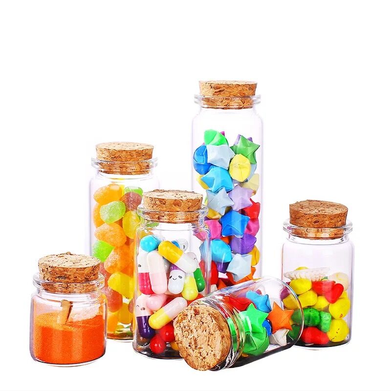 Botellas grandes de vidrio con tapón de corcho, frascos de especias vacíos para alimentos, frascos de , artesanías, 50/60/90/100/120/150/200/240ml, 10 Uds.
