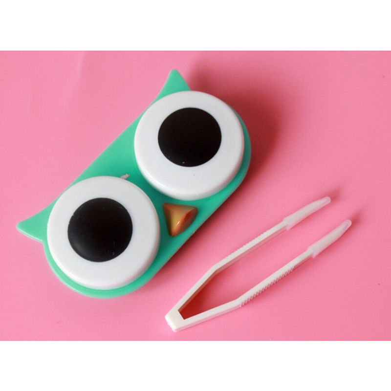 1PC Cute Owl Travel Contact Lens Case Box Container Storage Soak Kit Hard Holder Plastic Eyewear Accessories