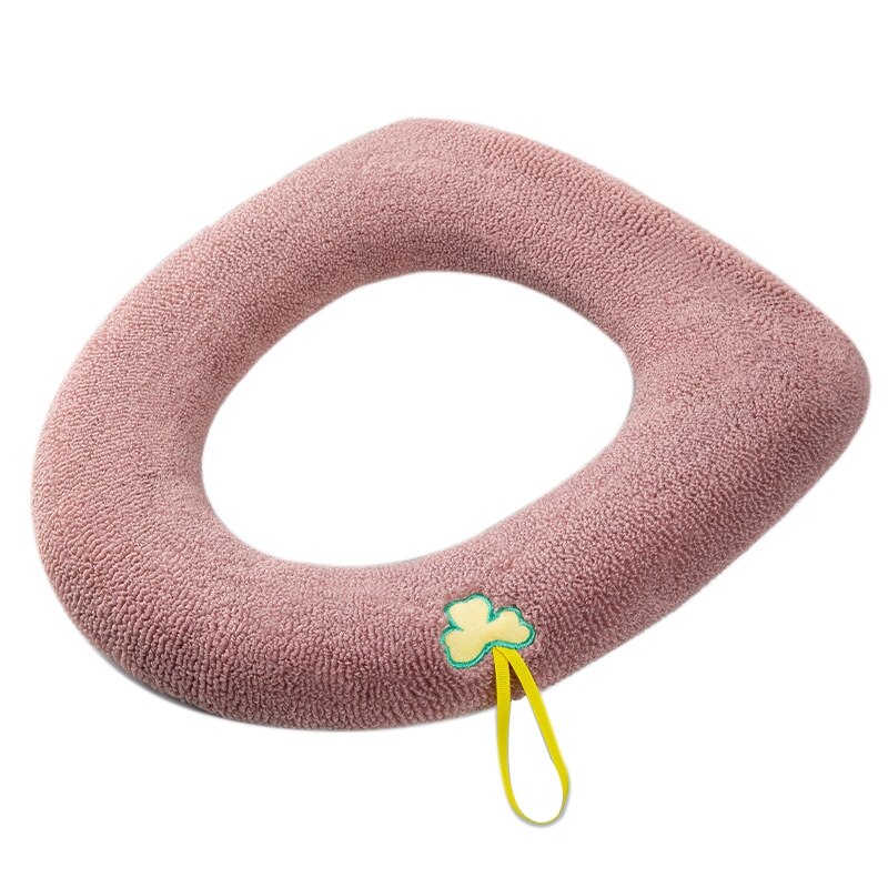 Housse de siège de toilette chaude d&#39;hiver, tapis de fermeture épais, coussin doux tricoté, housse de Bidet lavable en forme de O, accessoires de toilette: S2 Pink  with Handle