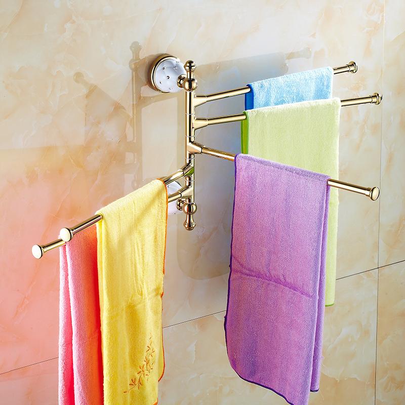 Handdoekrekken 4 verplaatsbare messing gouden roterende handdoekhouders wandmontage handdoekstang badkameraccessoires