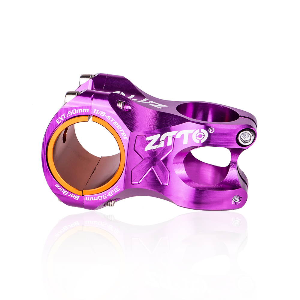 ZTTO MTB Attacco Manubrio CNC IN Lega di ALLUMINIO ad Alta Resistenza Leggero 0 gradi Aumento DH AM Enduro Per 35mm / 31.8 millimetri Manubrio Della Bici: 50mm Purple