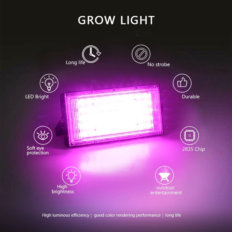 50W LED Plant Grow Light Lamp AC 220V Full Spectrum LED Plant Floodlight Greenhouse Plant Hydroponic Plant Spotlight