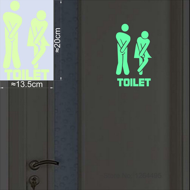 Funny Luminous Toilet Sticker Cartoon Glow in the Dark Bathroom Sticker Washroom Door Sign Sticker WC Wall DIY Indicator Label: YG