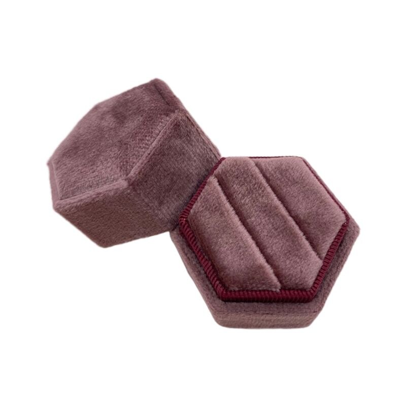 Caja de anillo de terciopelo hexagonal soporte de exhibición de anillo doble con tapa desmontable soporte de caja de anillo para ceremonia de boda: 13