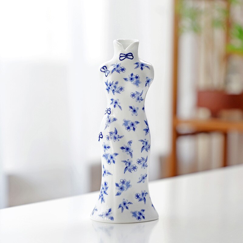 YeFine Traditional Chinese Porcelain Vases Flower Receptacle Home Decoration Antique Blue And White Ceramic Flower Vase: D