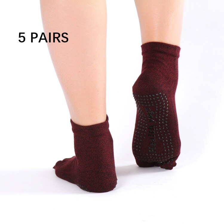Ren bomuld herre yoga sokker ensfarvet skridsikker absorberer sved åndbar 5 tågreb pilates barre 5 par pr.: Rød 5 par