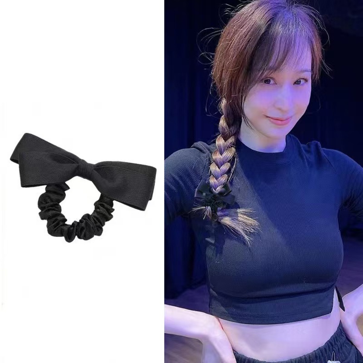 Cinta para el pelo con lazo de terciopelo negro Vintage para mujer y niña, lazo elástico largo para el pelo, accesorios para el cabello femenino: Azul