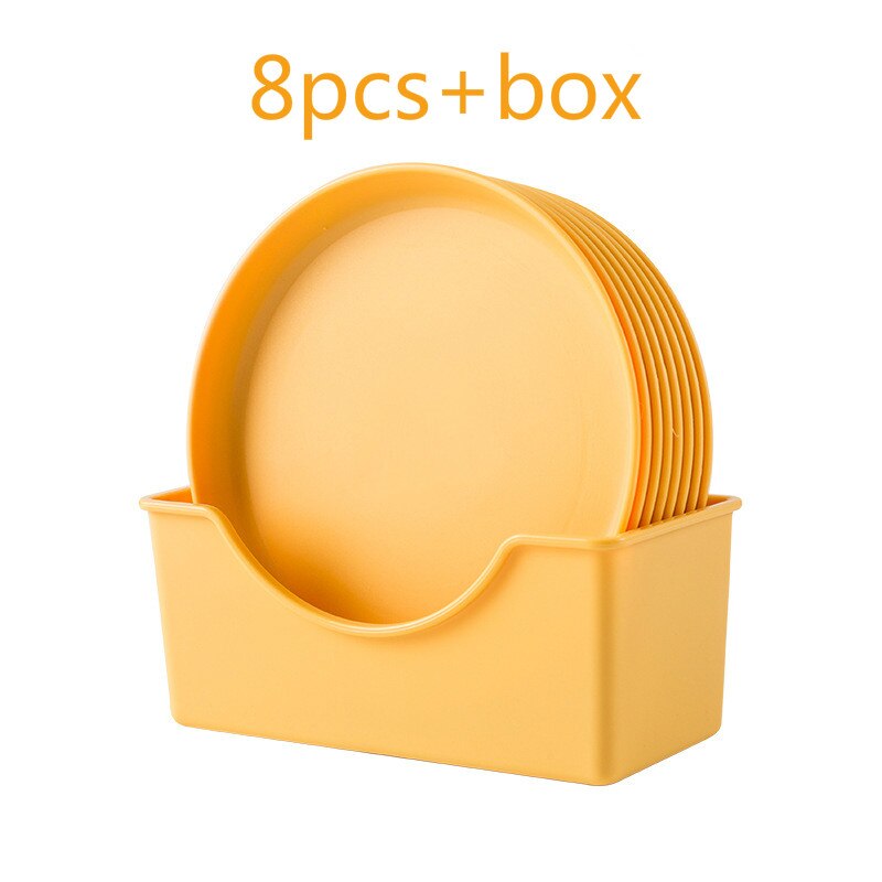 Plastic Voedsel Saus Schotel Leuke Ronde Snacks Fruitschaal Vierkante Dessertbord Keuken Huishoudelijke Dienblad Gerechten Afvoer Rack Set: round yellow set