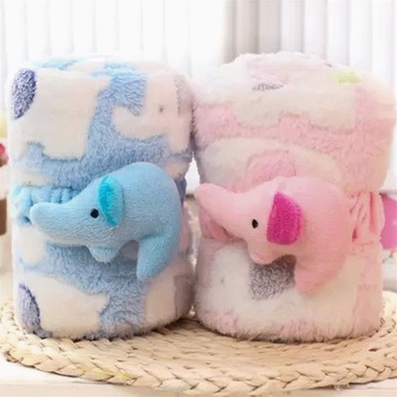 Leuke Olifant Baby Warme Dekens Pasgeboren Cartoon Airconditioning Quilt Coral Fluwelen Kussen Quilt Multifunctionele Baby Product