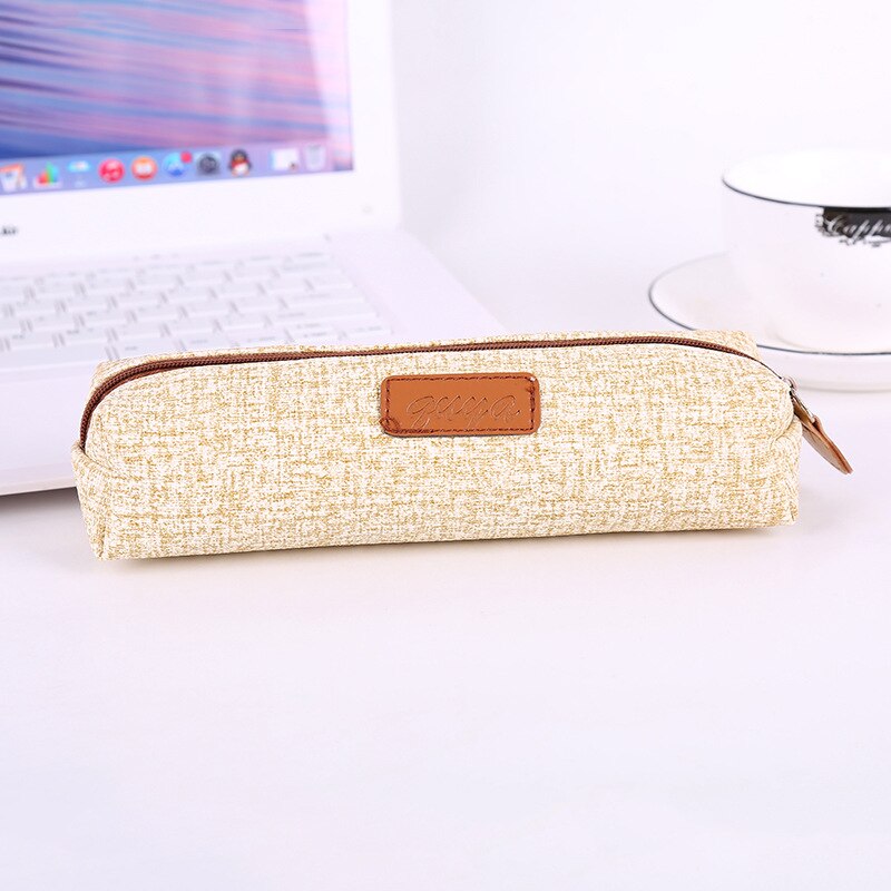 Etui student effen kleur imitatie schors etui kantoor school schrijfwaren tas opbergtas: Wit