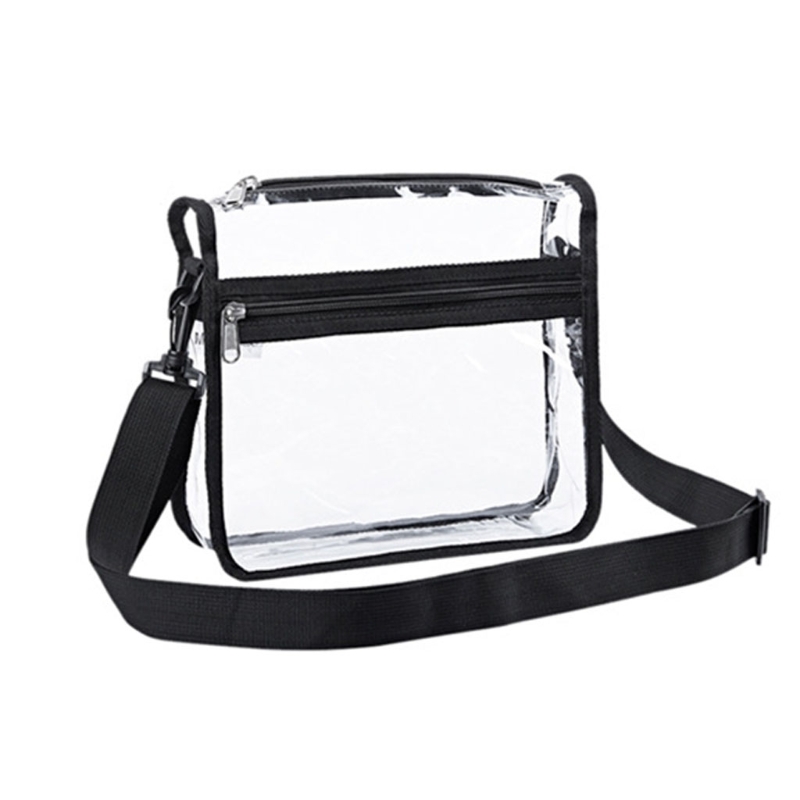 Transparente umhängetasche, stadiontauglich, mit vordertasche und verstellbarem riemen für damen und herren