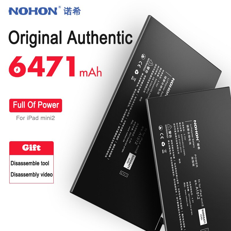 NOHON Battery For Apple iPad Mini 2 3 A1489 A1490 A1491 A1599 Mini2 Mini3 6471mAh Replacement Lithium Polymer Bateria Free Tools