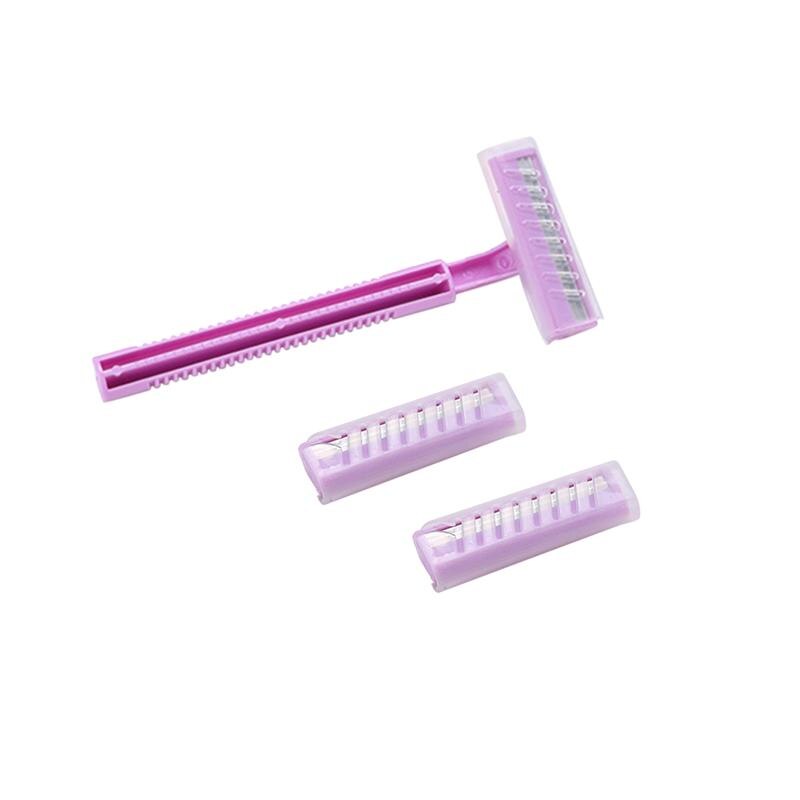 Dames scheermes schraper handvat met contour scheermesje scheermesje met mesjes beautytool accessoires: Met 2 scheermesjes