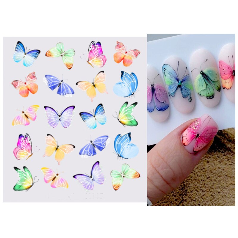 Water Transfer Stickers Lente Zomer Regenboog Kleur Vlinders Nail Decals Decoratie Voor Nail Art Manicure Schoonheid