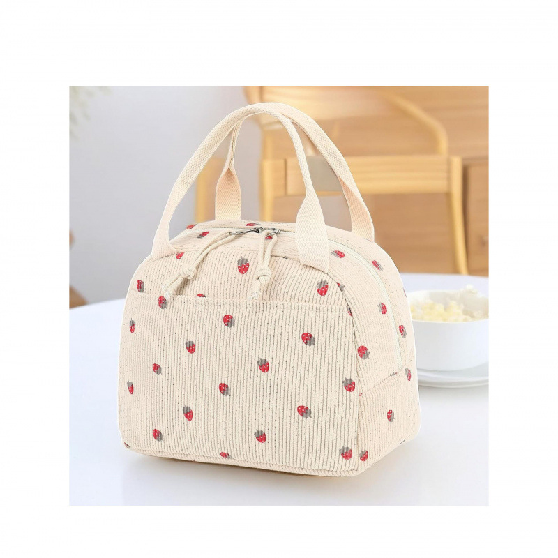 Cute Corduroy Lunch Bag for Women Reusable Insulated Lunch Box Large Capacity Reusable Insulated Cooler for Work Picnic Travel: Beige