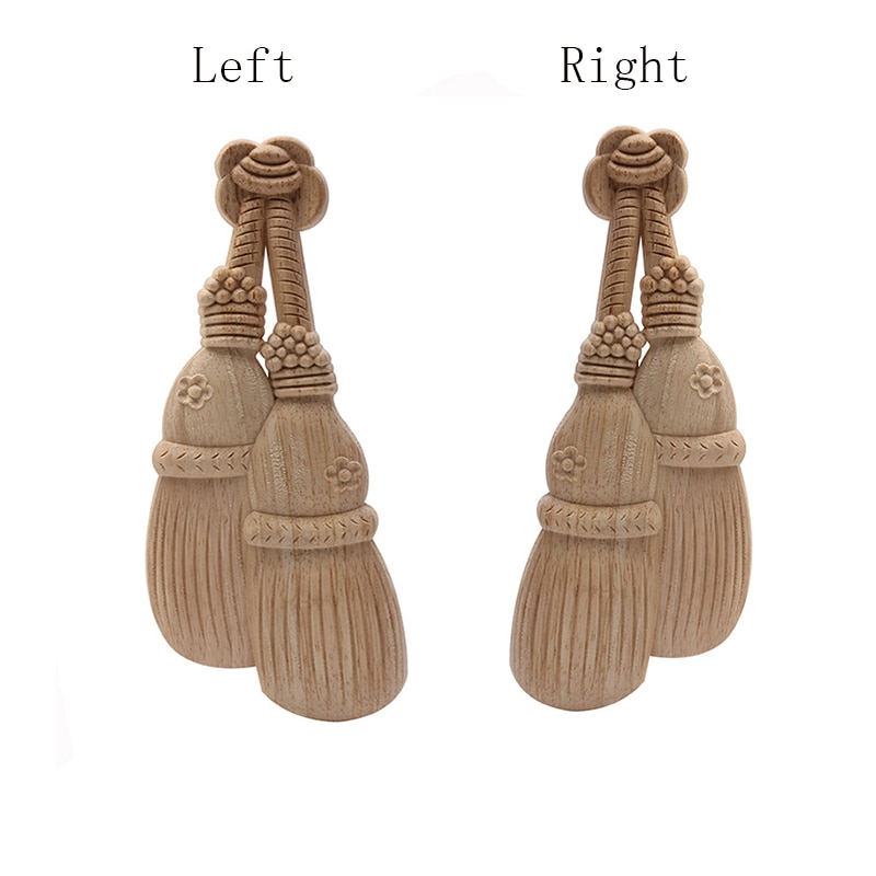 Applique for Home Furniture Unpainted Wood Oak Carved Wave Flower Onlay Corner Decor Wood Carved Long Applique Rubber Wood