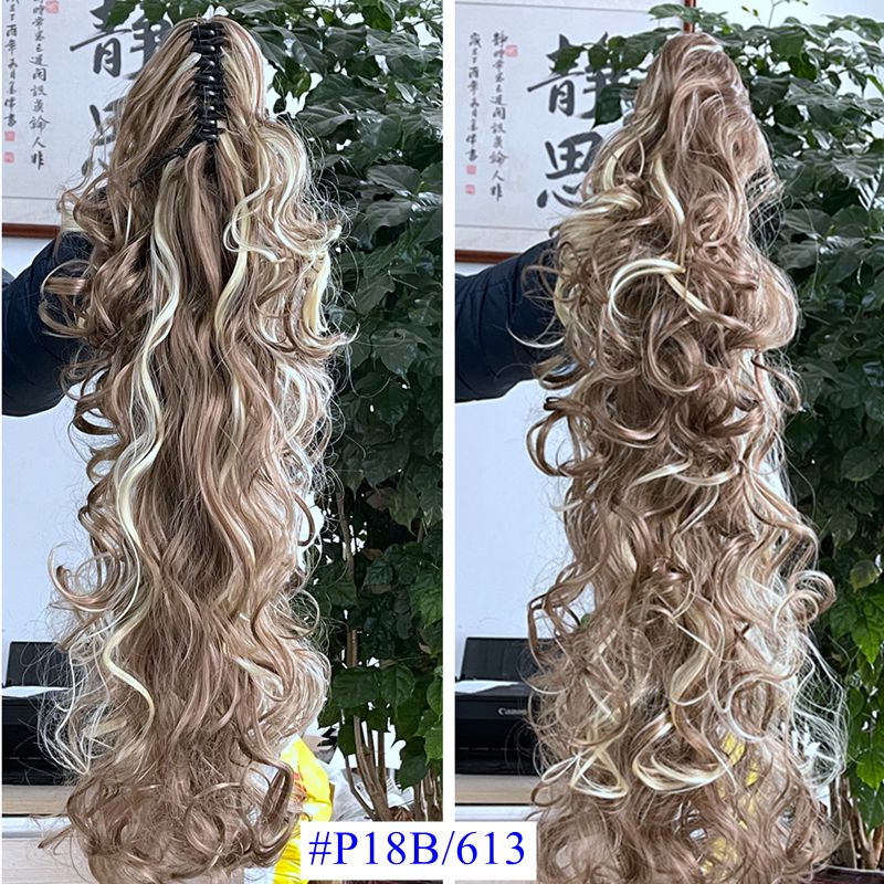 Luxury for Braiding 76cm 210g Long Wavy High Temperature Fiber Synthetic Hair Pieces Claw Clip Ponytail Extensions for Women: P18/613