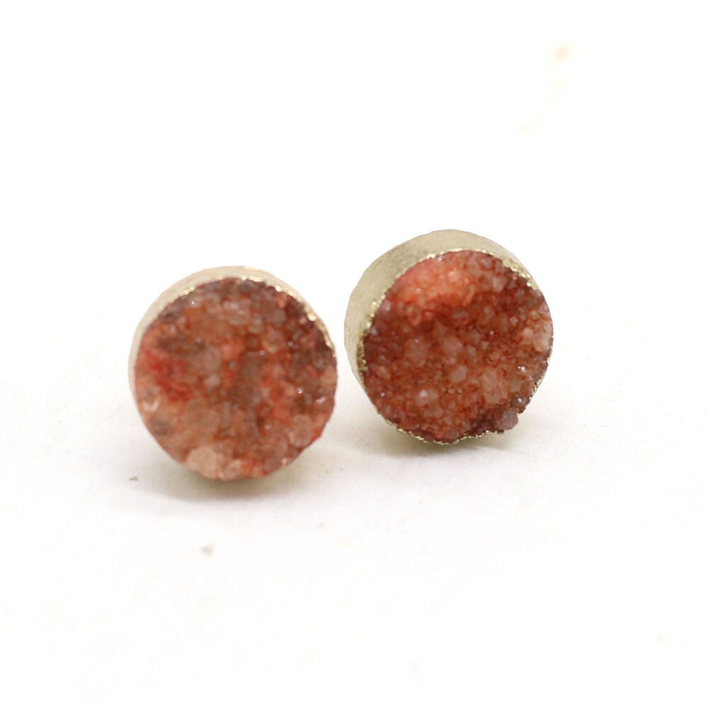 Natuurlijke Ronde Plated Crystal Tooth Oorbellen Vrouwelijke Kraakbeen Oorbellen Rvs Kleine Oorbellen Sieraden: Brick red