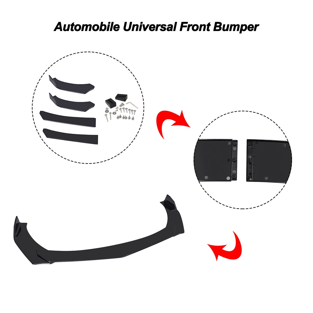 4pcs Universal Car Front Bumper Automobile Spoiler Splitter Lip Body Kit ABS Bumper Canard Lip Car Exterior Accessories