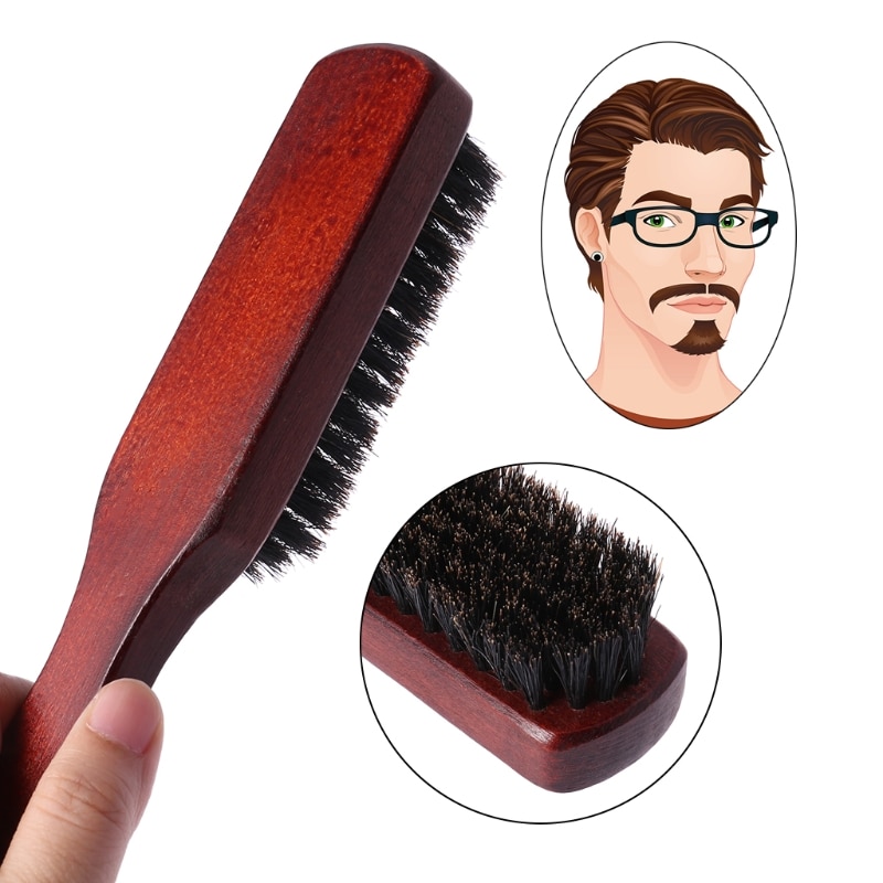 Brosse à cheveux avec manche en bois, peigne style démêlant pour barbe en poils de sanglier, lissage