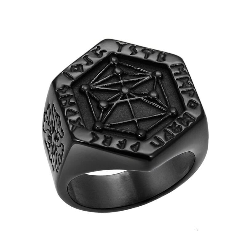 Stainless Steel Rings for man Nordic mythology Viking Rune Index Ring Gold Color Ring jewelry: 7 / Black