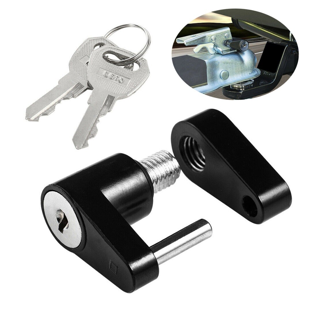 Zinc Alloy 1/4" Trailer Hitch Coupler Lock Anti-theft Locking Hauling Security Towing Tow Bar with 2 Keys