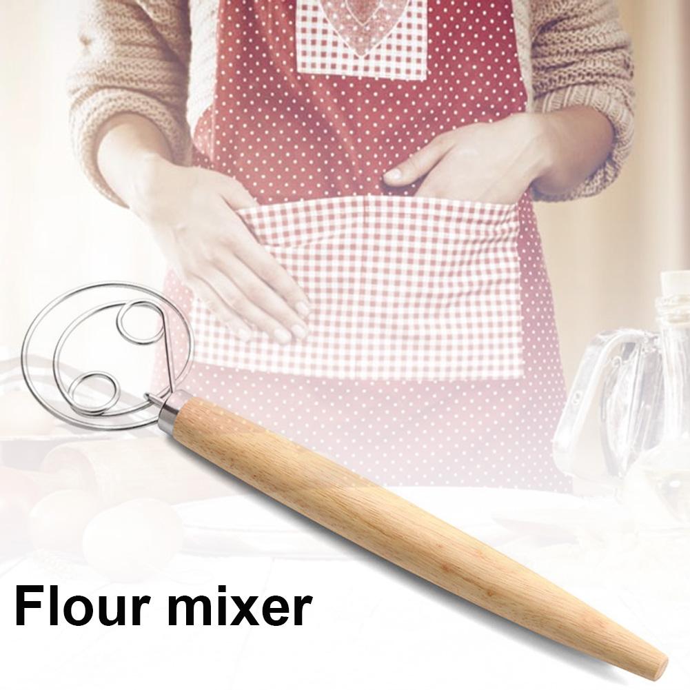 13Inch Houten Handvat Rvs Meel Deeg Stirrer Garde Handleiding Mixer Tool Mini Stirrer Praktische Keuken Koken Tool