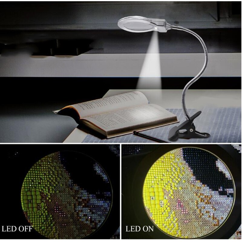 5D Diy Diamant Schilderij Led Licht Vergrootglas Voor Diamant Schilderij Gereedschap Accessoires 2.5X & 5X Vergrootglas Led Lamp Met Clip