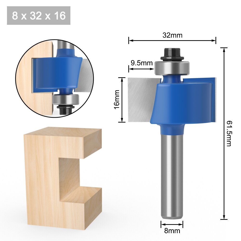 Fresa de madera de rodamientos tipo T de mango de 8mm, broca de conejo de grado Industrial, herramienta de carpintería, brocas de enrutador para madera, 1 ud.: 8X34.9X12.7