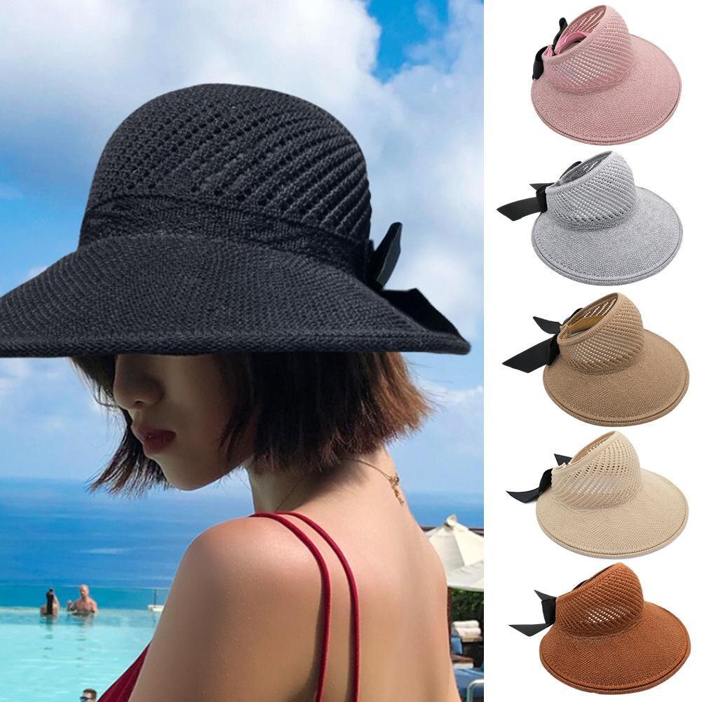 Outdoor Zomer Vrouwelijke Zon Hoeden Grote Rand Klassieke Strik Stro Voor Vrouwen Strand Hoed Casual Mode Uv Cap Opvouwbare Hoed protec P2U8